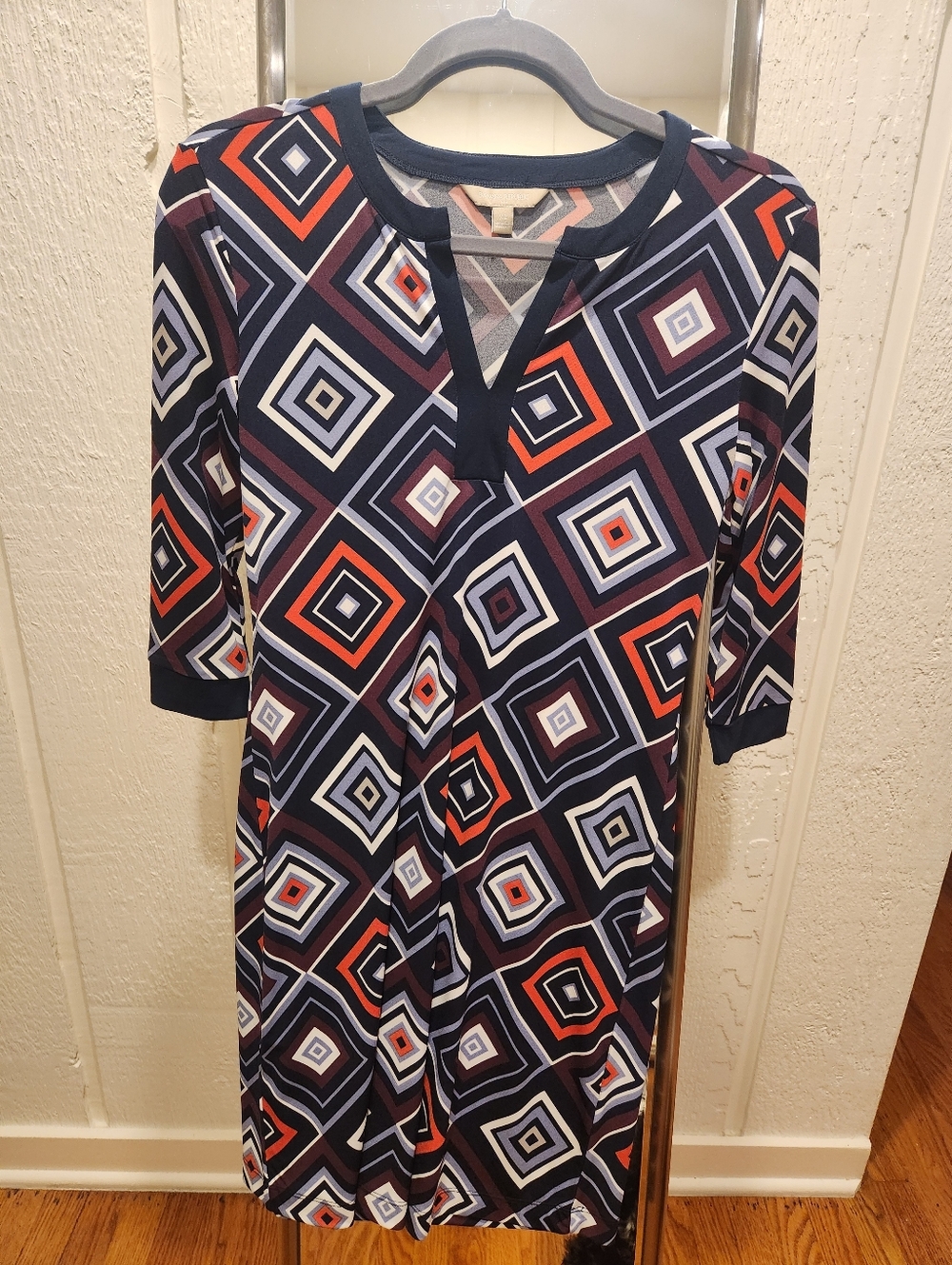 Banana Republic Geometric Print Navy and Red Women's Shift Dress
